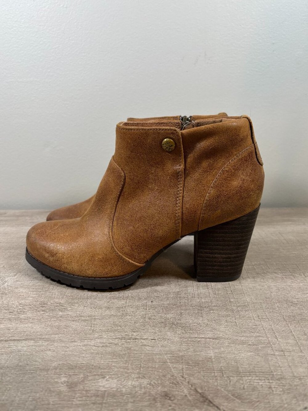 CLARKS Indigo Mission Philby Brown Leather Chunky Block Heel Ankle Boots/Booties